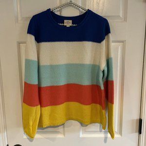 St. John's Bay Ladies Petite Bold Colorful Stripe Crew Neck Knit Sweater Size PL